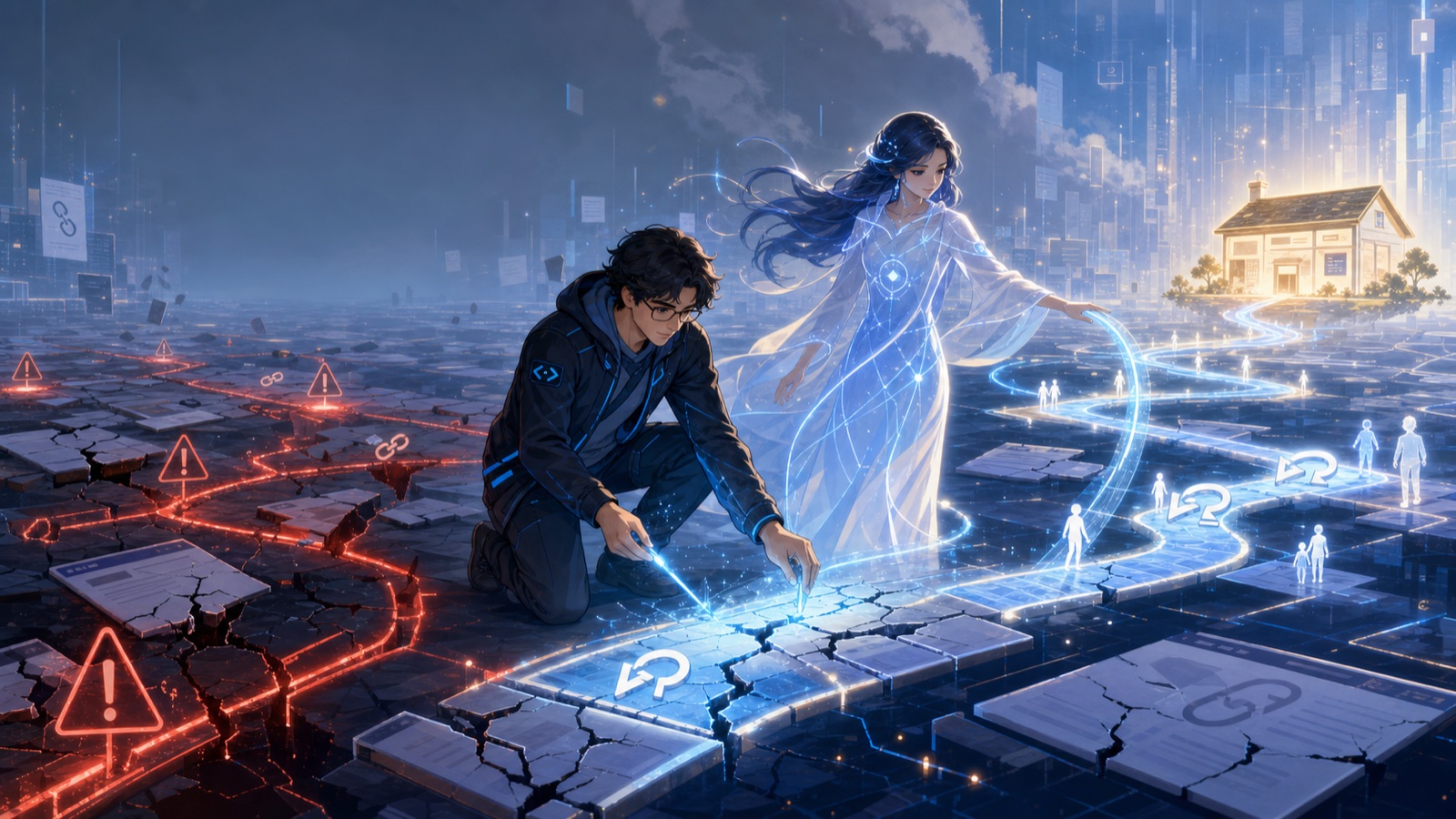 Codex repairs broken paths while Mira guides visitors toward the right pages.