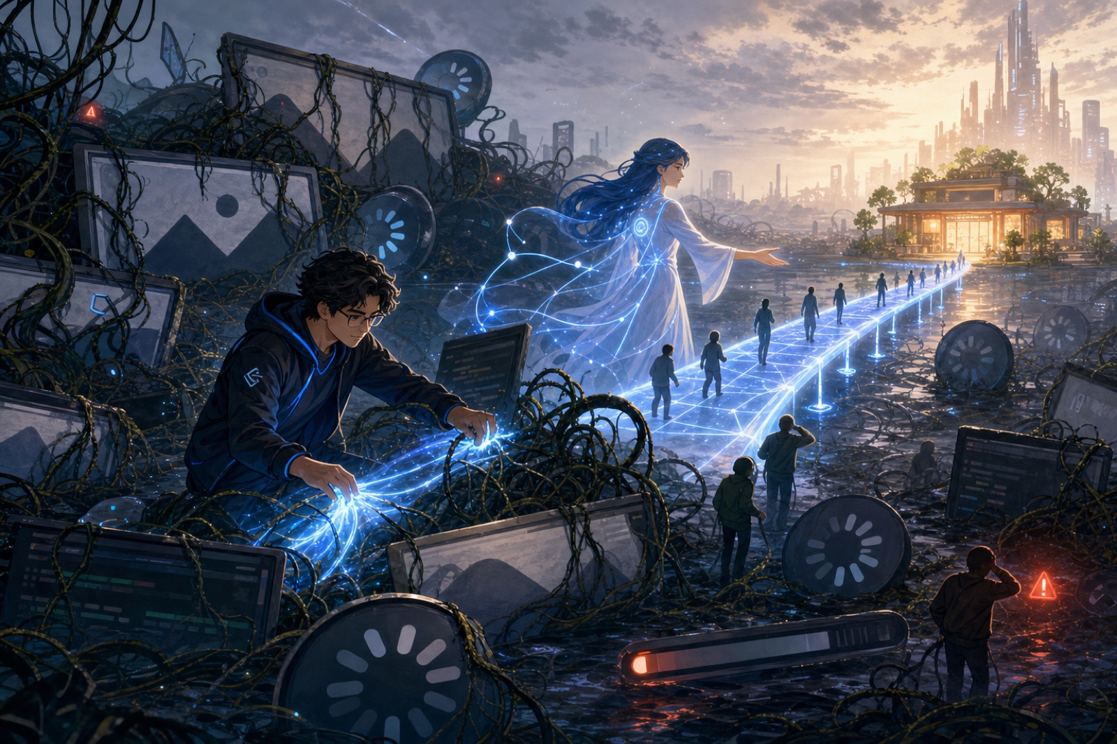 Codex clears heavy website files while Mira guides visitors across a fast path.