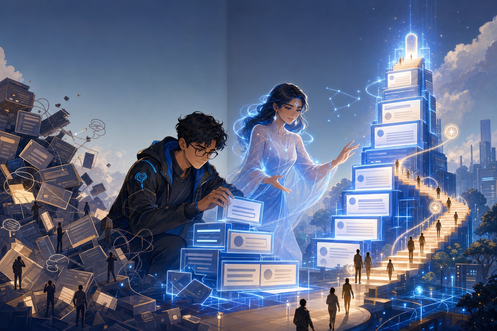 Codex and Mira rebuild scattered webpage sections into a clear heading tower.