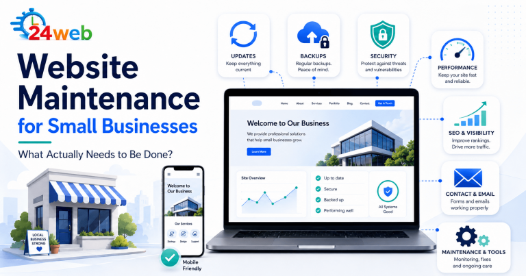 Website maintenance for small businesses including updates, backups, security, performance and SEO