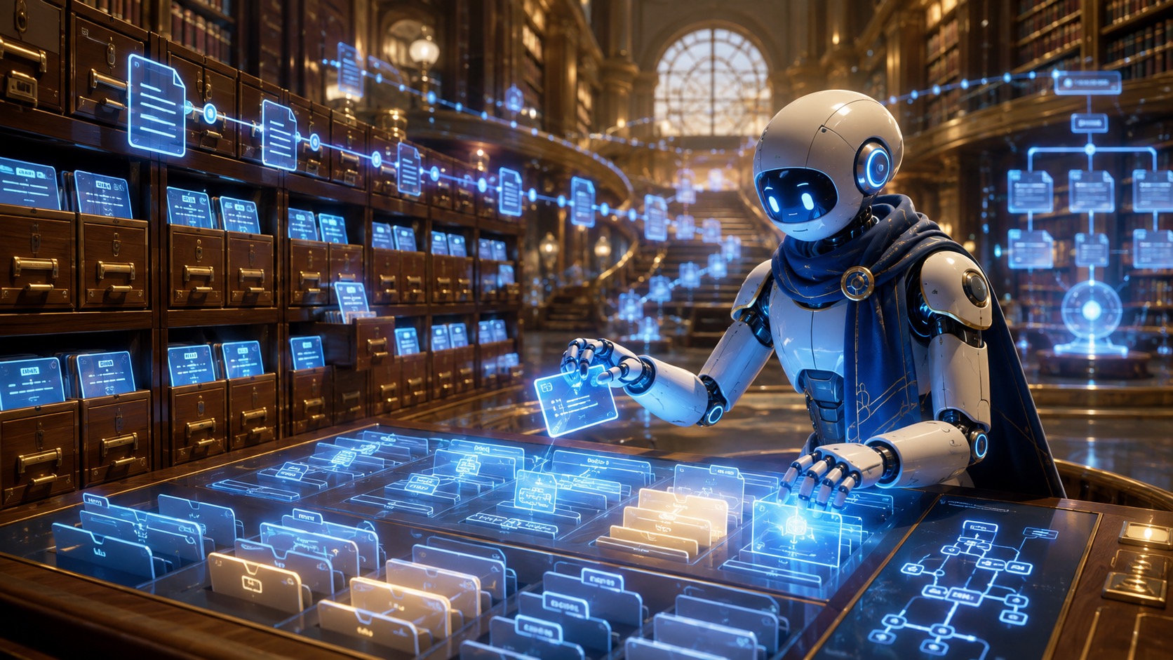 Codex repairing a glowing digital catalogue with page titles, URLs, and structured paths.