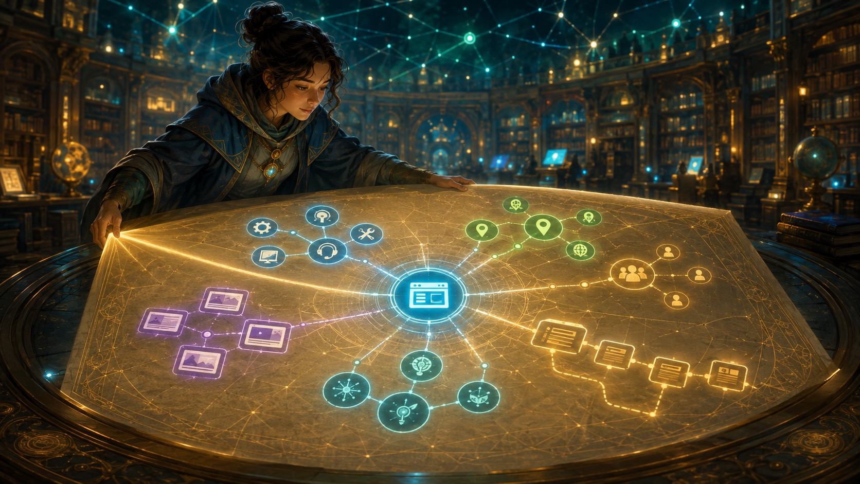 Mira unfolding an entity map connecting a website to services, location, audience, and topics.