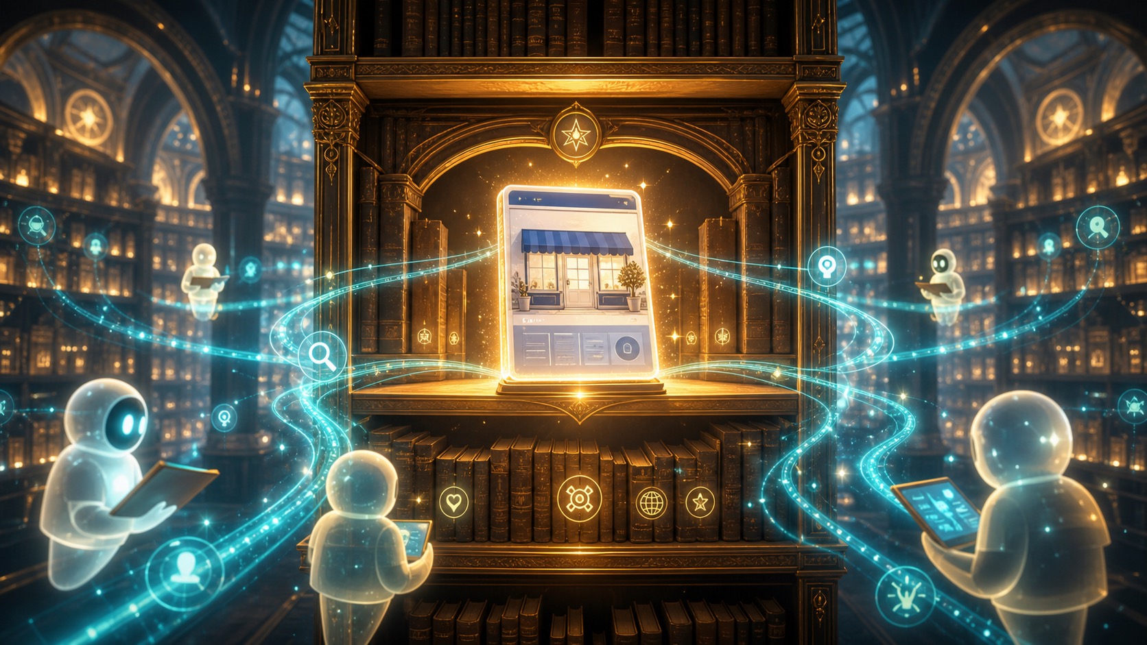 The small business website glowing on a prominent shelf inside the Library of Answers.