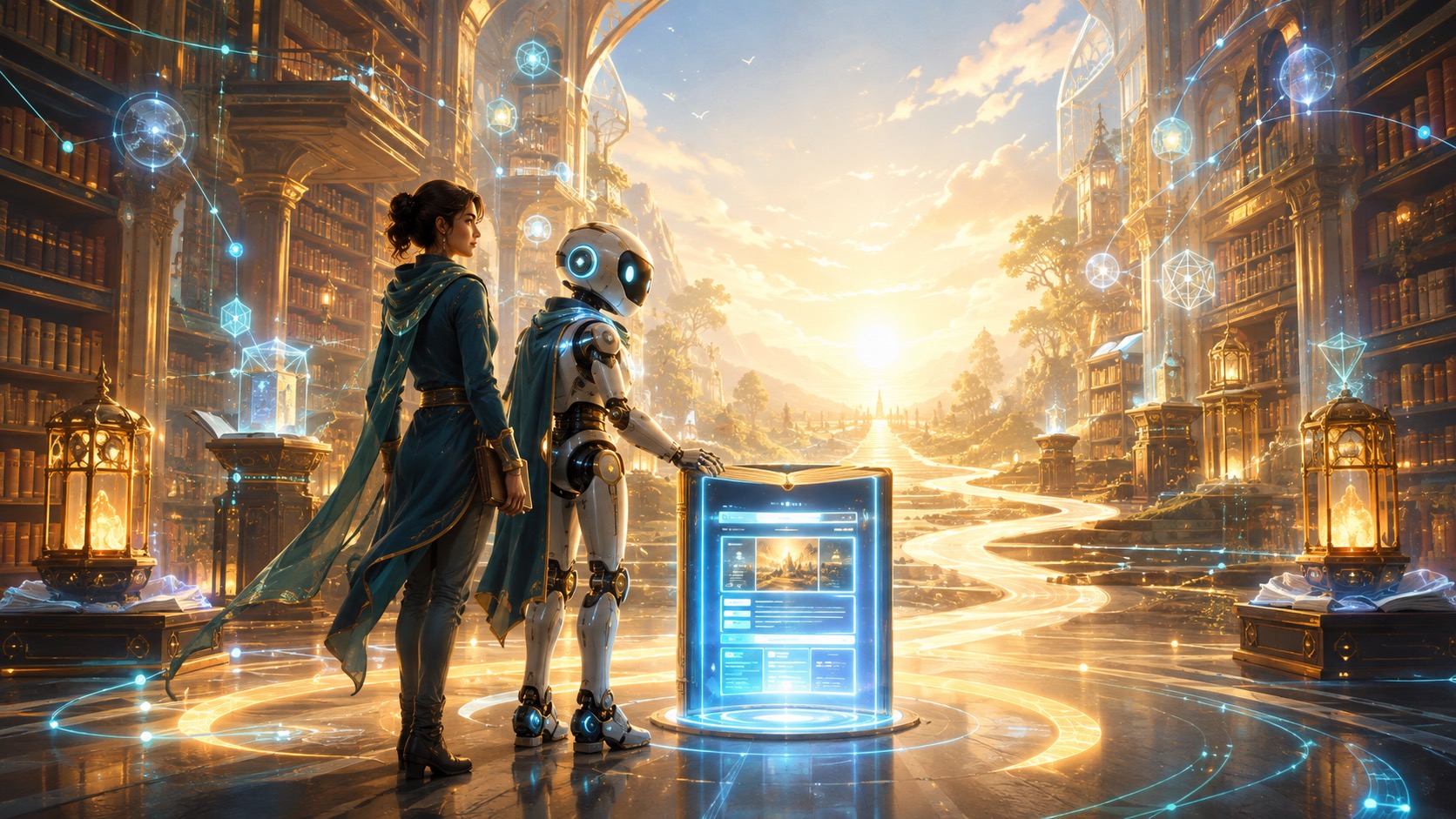 Mira, Codex, and a glowing website standing in a bright library of understandable answers.